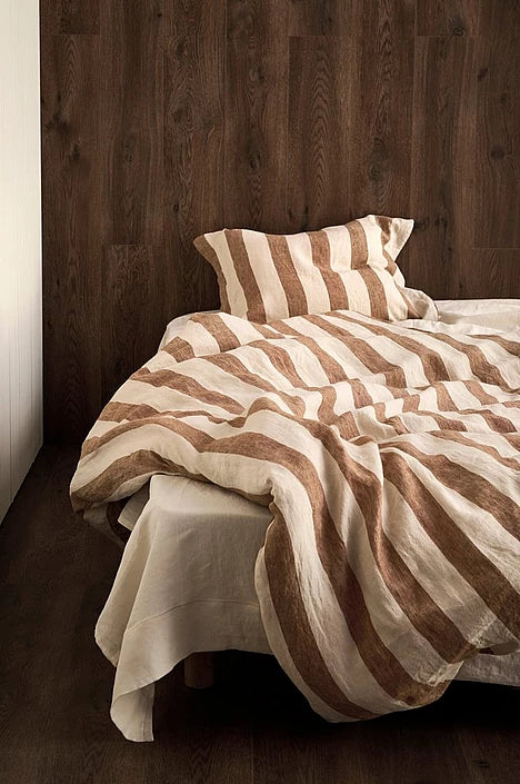 Candice Blockstripe rúmföt, Kanilbrún/Beige - 150x210 cm
