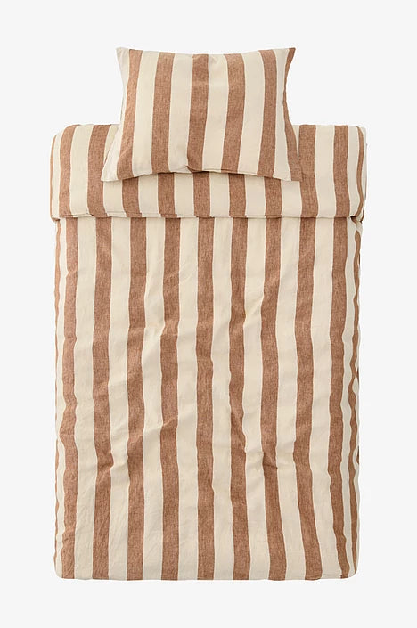 Candice Blockstripe rúmföt, Kanilbrún/Beige - 150x210 cm