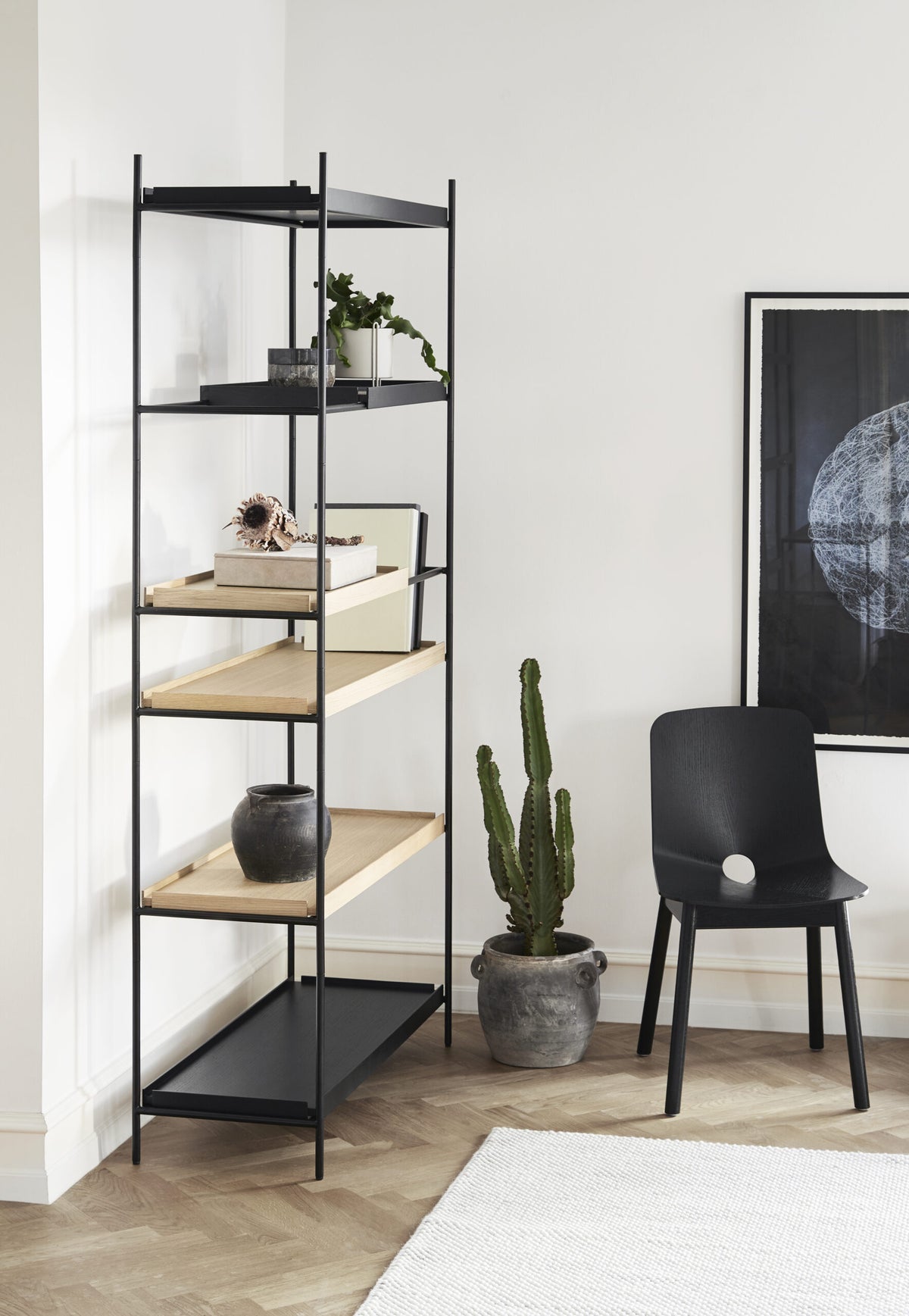 Tray hilla há, hvíttuð eik/ svört- Gerð 16